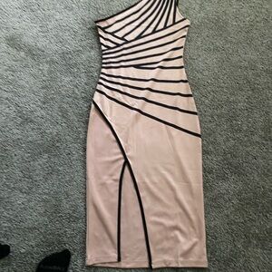 Elegant One-Shoulder Black and Cream Dress